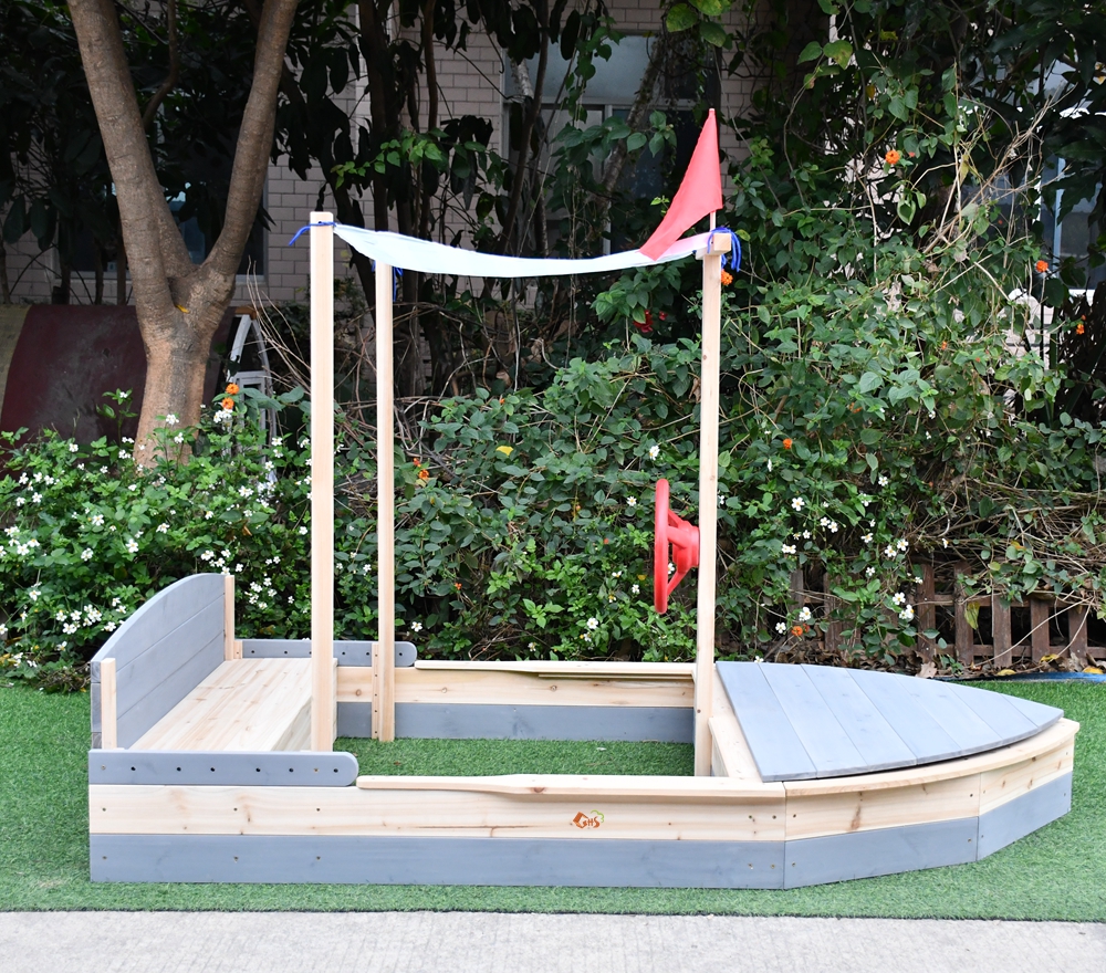 wooden sandbox boat shape